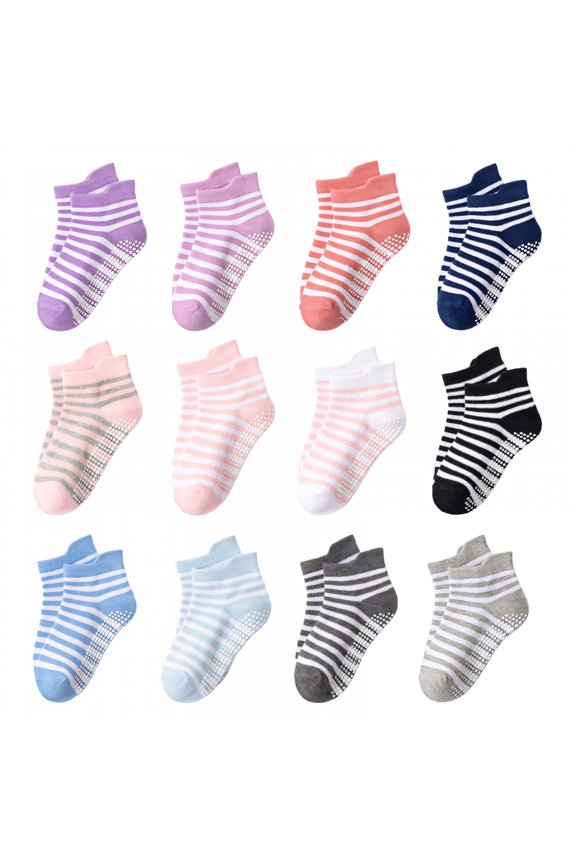 12Pairs Kids Socks,0-1 Years Old Non Slip Socks,Glue-Dot Anti-Slip Socks Baby Girl Socks,Combination1,S
