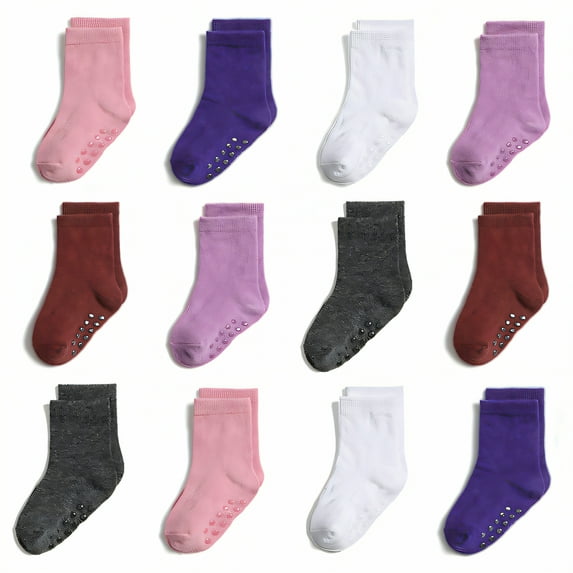 TELOLY 12Pairs Kids Socks,0-1 Years Old Non Slip Socks,Unisex Design Baby Girl Socks,Style15,S