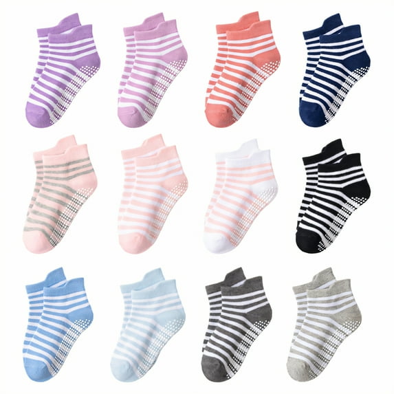 TELOLY 12Pairs Kids Socks,1-3Years Old Non Slip Socks,Cute Baby Girl Socks,Combination1,M