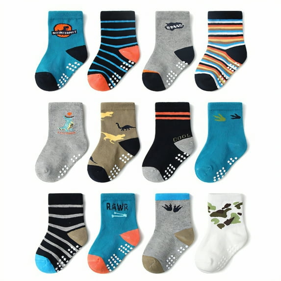 TELOLY 12Pairs Kids Socks,1-3Years Old Non Slip Socks,Girls and Boys Baby Girl Socks,Combination3,M