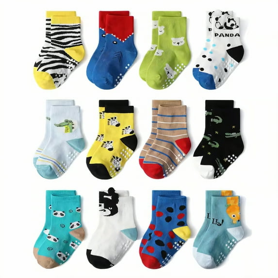 TELOLY 12Pairs Kids Socks,1-3Years Old Non Slip Socks,Girls and Boys Baby Girl Socks,Combination9,M