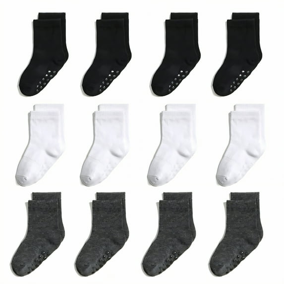 TELOLY 12Pairs Kids Socks,1-3Years Old Non Slip Socks,Mid-Calf Length Baby Girl Socks,Combination4,M