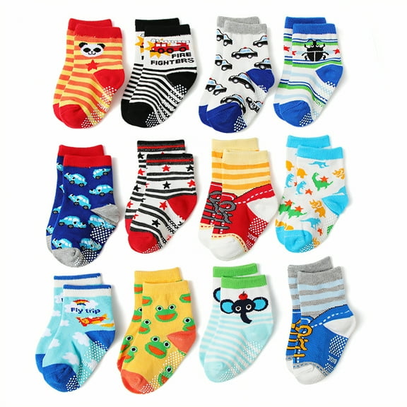TELOLY 12Pairs Kids Socks,1-3Years Old Non Slip Socks,Unisex Design Baby Girl Socks,Combination6,M