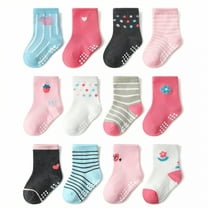 TELOLY 12Pairs Kids Socks,3-5Years Old Non Slip Socks,Girls and Boys Baby Girl Socks,Combination6,L