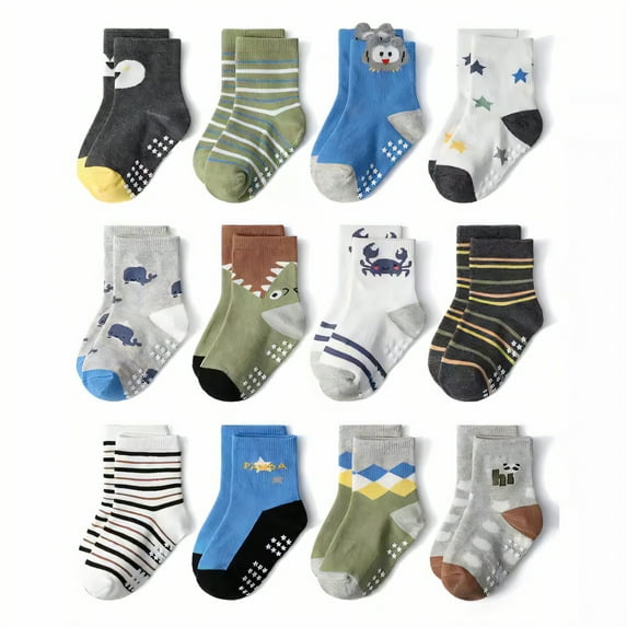 TELOLY 12Pairs Kids Socks,5-7Years Old Non Slip Socks,Cotton Socks Baby Girl Socks,Style3,Xl