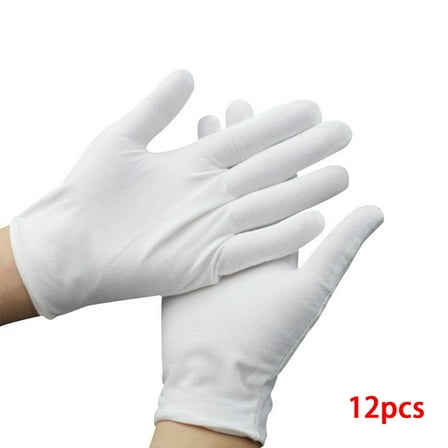 TELOLY 12Pairs Steamer Ironing Gloves Soft Cotton White Cotton Gloves Breathable Thin Cotton Gloves for Dry Hands Sleeping Work Essential,M,Medium Thick