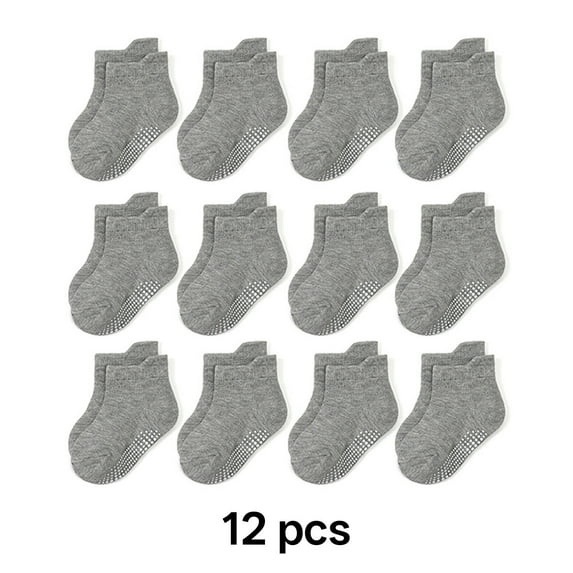 TELOLY 12Pcs 3T Socks Non-Slip Toddler Crew Socks Breathable Design Toddler Socks 2T-3T Style1
