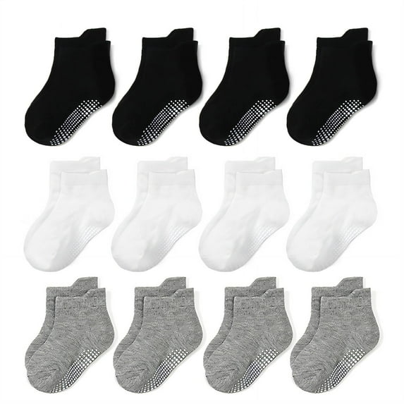 TELOLY 12Pcs 3T Socks Non-Slip Toddler Crew Socks Breathable Design Toddler Socks 2T-6T Style4