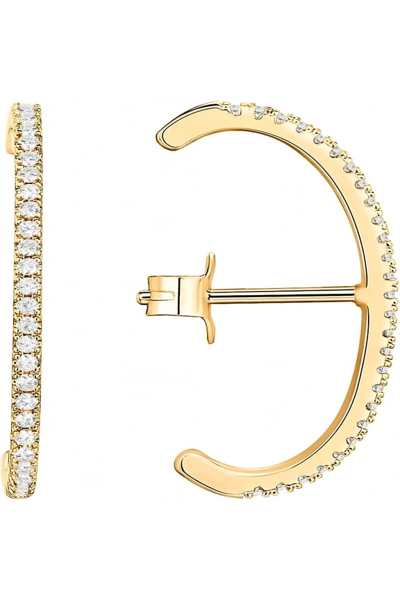 14K Gold Plated 925 Sterling Silver Post Minimalist Suspender Ear Cuff Earrings for Women | Wrap Earlobe Studs Yellow Gold