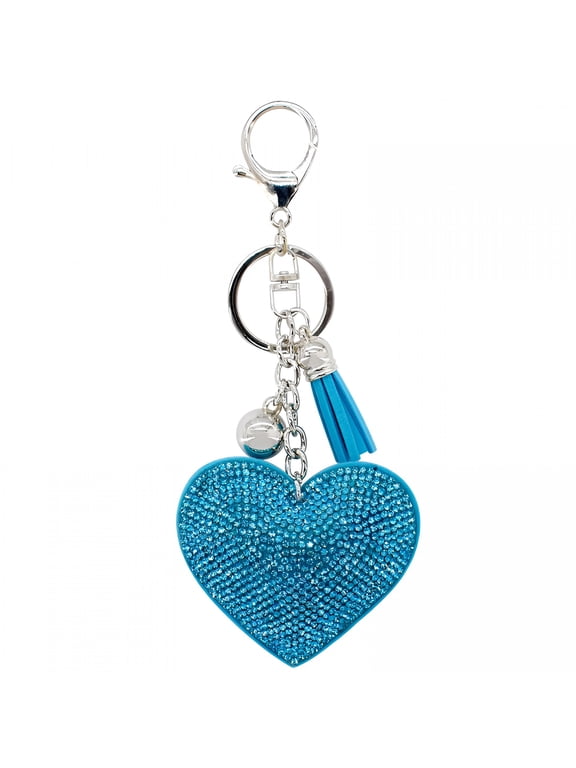 1Pcs Rhinestone Keychain Heart Tassel Crystal Keyring Car Pendant Charm Purse Decor Blue