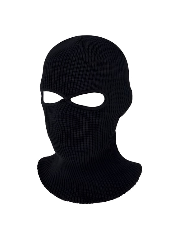 2-Hole Knitted Full Face Cover Ski Neck Gaiter,Winter Balaclava Warm Knit Beanie for Outdoor Sports (Black)