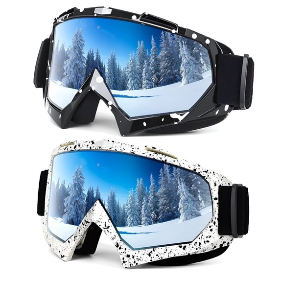 TELOLY 2-Pack Adult Ski Goggles -Snow Goggles Wide-View Snowboard Goggles for Youth,Teens,Men & Women