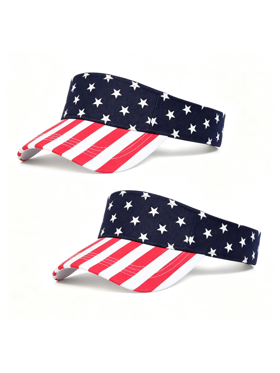 2 Pack American Flag Sun Visor for Women Men, Adjustable Usa Patriotic Cap for Golf Fourth of July, 2 Pack American Flag Visor