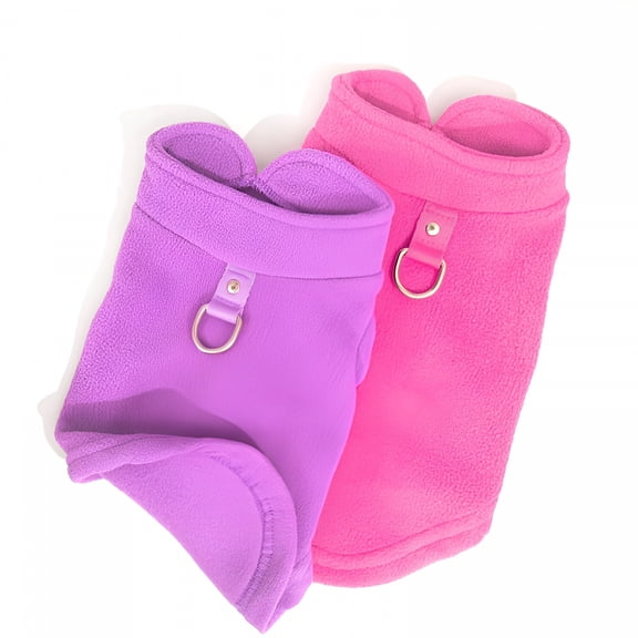 TELOLY 2 Pack Dog Sweaters for Small Dogs, Warm Fleece Pet Coat with Leash Ring, Winter Clothes for Chihuahua, French Bulldog