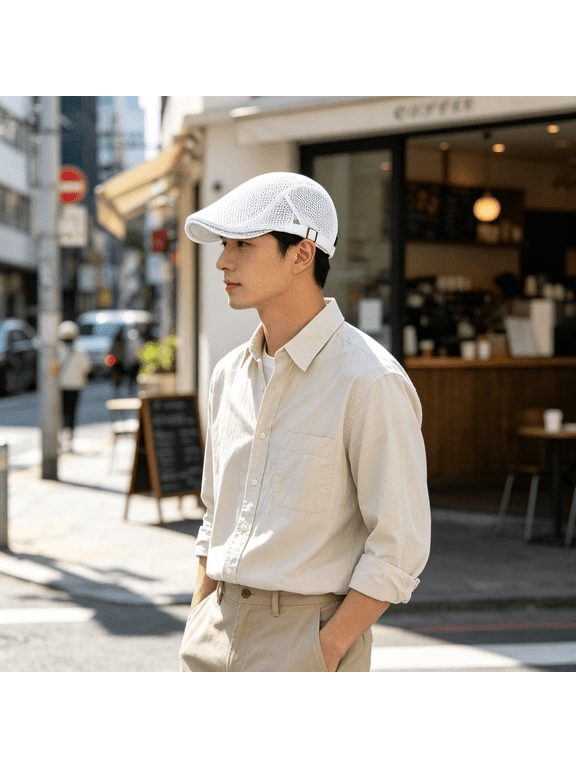 2 Pack Men'S Mesh Cap Breathable Summer Newsboy Hat Adjustable Beret Ivy Cap Irish Cabbie Driving Hunting Hats Breathable Adjustable Newsboy Cap for Men