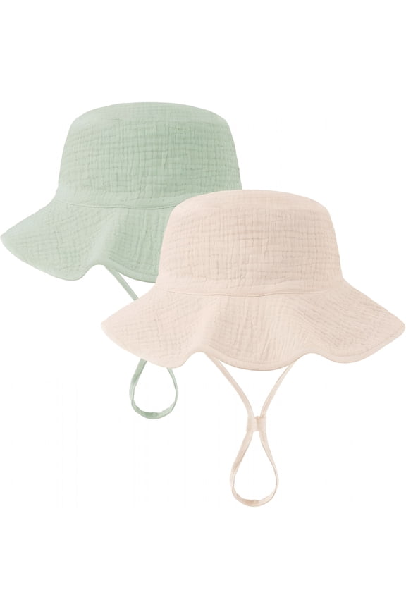 2 Pack Muslin Baby Sun Hat Sun Protection Baby Bucket Hat with Wide Brim Beach Hats for Boys Girls