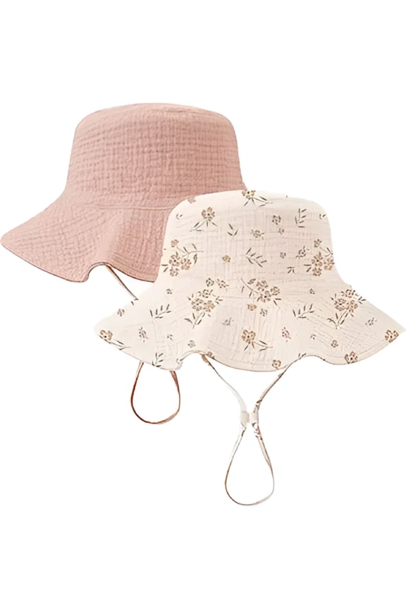 2 Pack Muslin Baby Sun Hat UPF 50+ Sun Protection Baby Bucket Hat Summer Beach Hats with Wide Brim for Boys & Girls