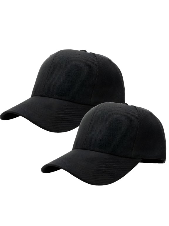 2-Pack Plain Baseball Cap for Men and Women Adjustable Size Outdoor Activities Black and Black