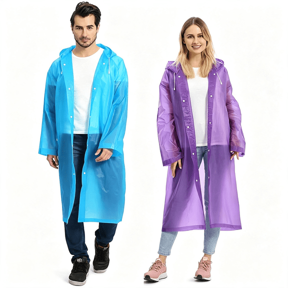 TELOLY 2 Pack Raincoats for Adults Reusable Rain Ponchos Lightweight Rain Coat Waterproof Rain Gear for Men and Women Ponchos Family Pack