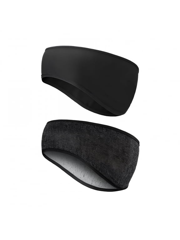 2 Pack Winter Ear Warmer Headband for Women and Men - Fleece Stretchy Thermal Black Ear Muffs for Running Hiking Ski Cycling Jogging