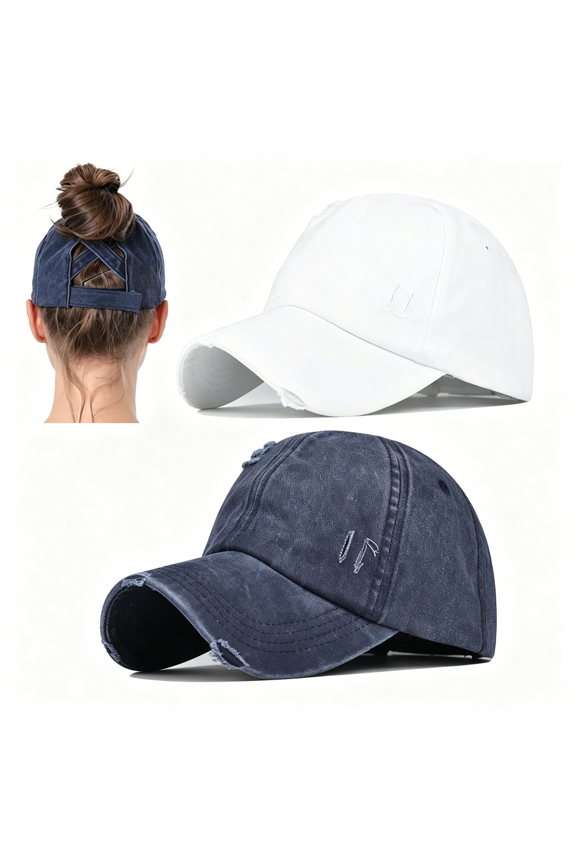 2 Packs Distressed Ponytail Hat for Women Criss Cross Hat Baseball Cap Pony Tail Caps High Bun Women'S Hats & Caps