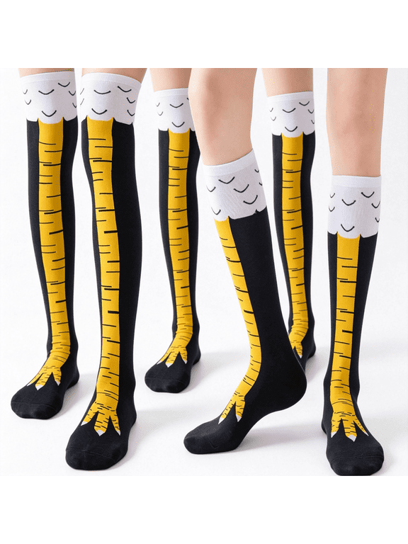 2 Pair Funny Chicken Legs Socks:24 Knee Socks,12 Calf Socks,Novelty Party Gifts for Women Men and Kids Hilarious Funny Socks for Men