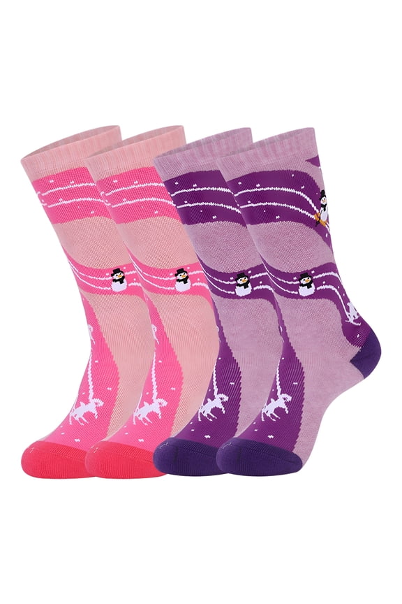 2 Pair Kids Ski Socks, Cotton Blend Snowboarding Socks for Toddler Youth Boy Girl, Winter Thermal Socks for Indoor Outdoor Cold Weather, 26-34