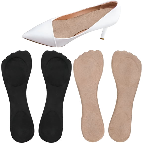 TELOLY 2 Pairs 3/4 Gel Cushioning Inserts for Women,Non-Skidding Adhesive High Heel Inner Soles Velvet Dress Shoe Insoles Comfortable Shoe Pads for Pumps Sandals Flats Boots (Black,Beige)