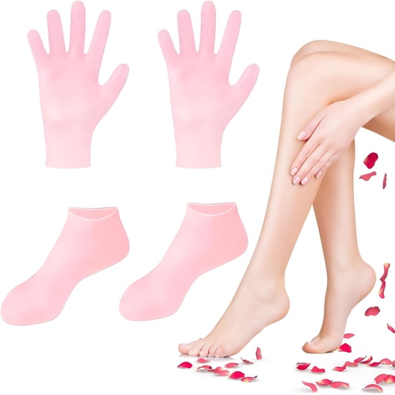 TELOLY 2 Pairs Silicone Socks Gloves Set for Dry Cracked Feet Hands, Silicone Moisturizing Socks for Women, Hand Foot Care, Spa Gel Socks Gloves After Pedicure (Socks Fits Up to Size 10)