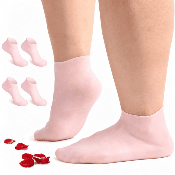 TELOLY 2 Pairs Silicone Socks for Men and Women Xl Thickened, Moisturizing Silicone Socks for Dry Cracked Feet, Anti-Slip Super Stretch & Soft Foot Spa Pedicure Rubber Socks (Pink Xl Fit Size 9-13)