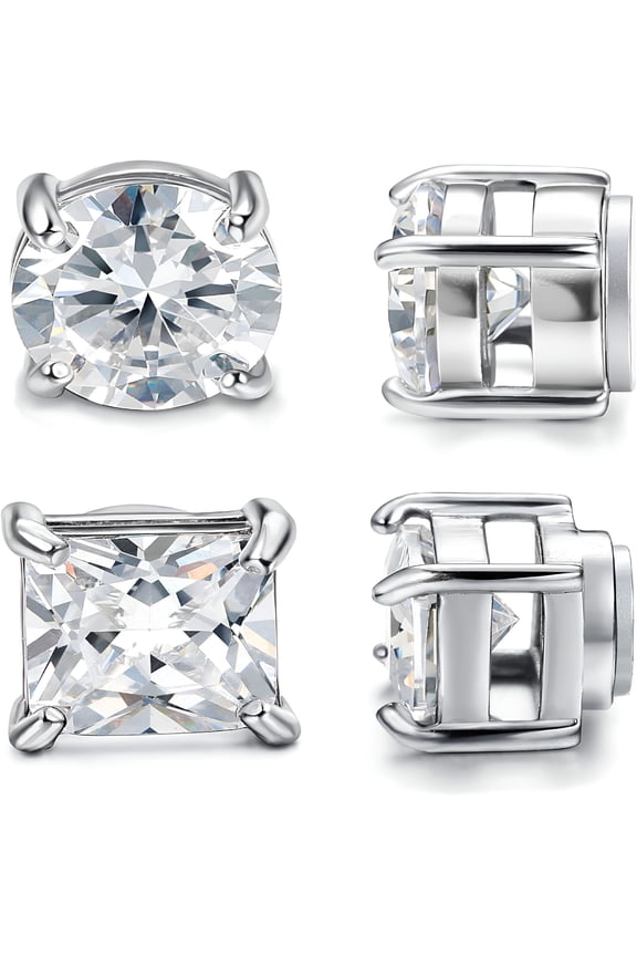 2 Pairs Stainless Steel Magnetic Stud Earrings for Men Women Non-piercing CZ Hypoallergenic 5-8MM 8mm