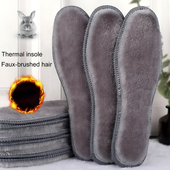 TELOLY 2 Pairs Winter Warm Plush Insoles Thicken Faux Fur Fleece Shoes Insert Fluffy Thermal Shoe Pads for Men Women Boot