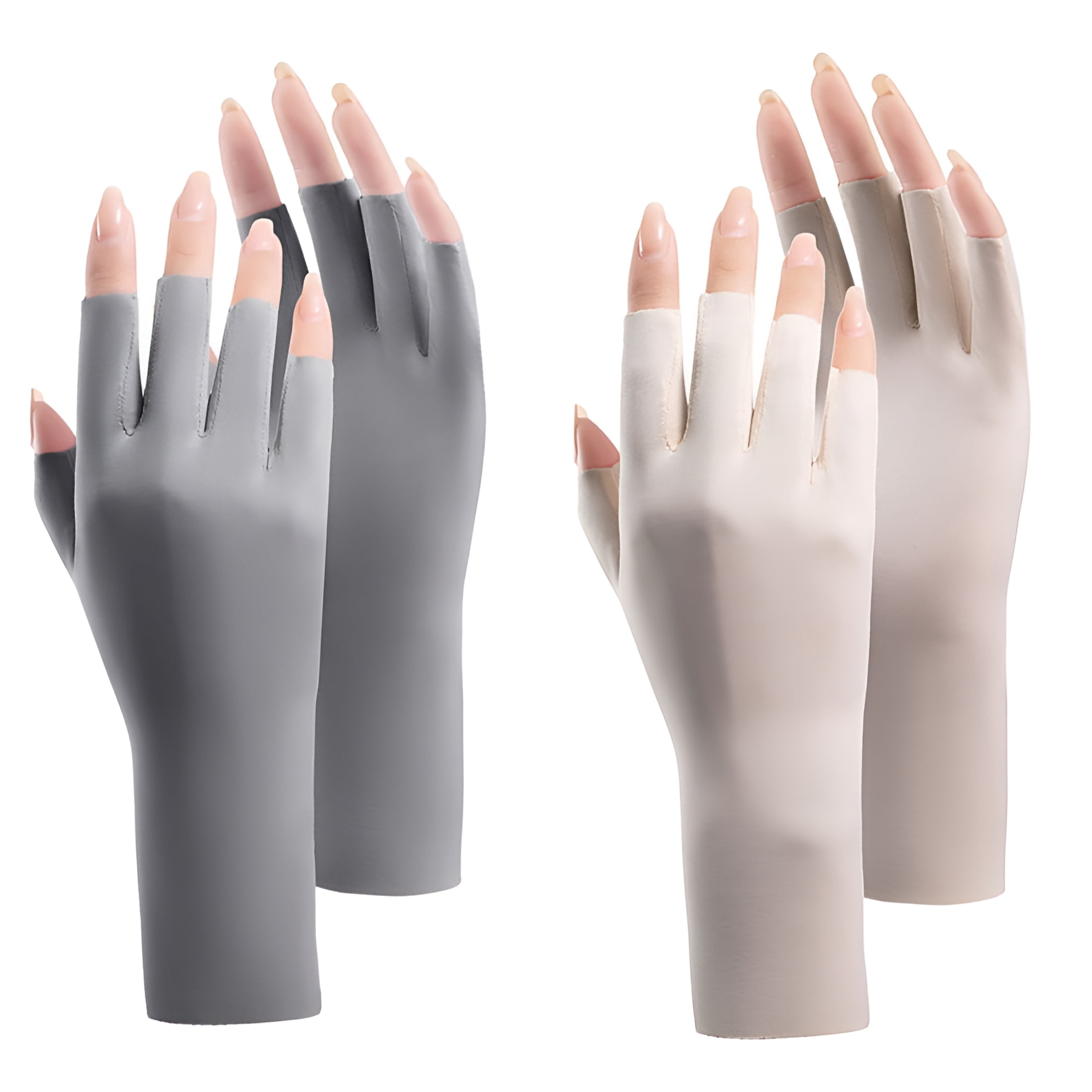TELOLY 2 Pairs Women Sunscreen Fingerless Gloves UV Protection Half ...