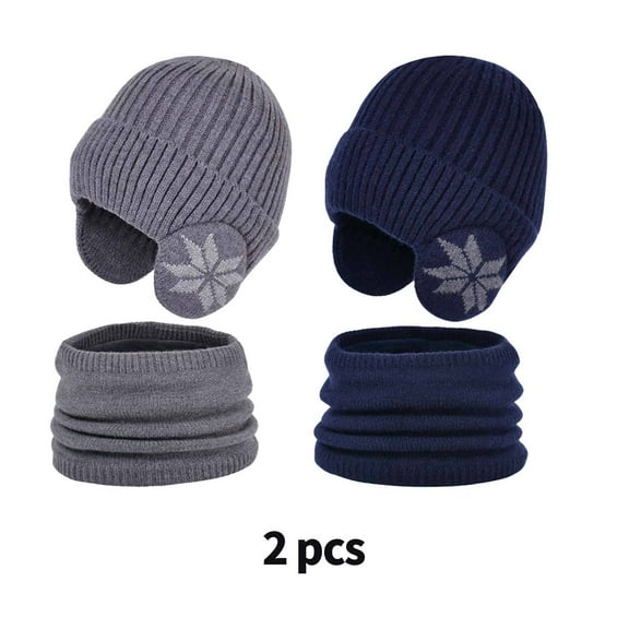 TELOLY 2 Pcs Baby Hats,Outdoor Baby Beanie,Warm Hat Scarf Set,Dark Grey,Navy Blue