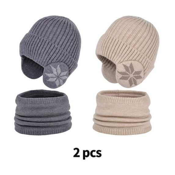 TELOLY 2 Pcs Baby Hats,Stylish Baby Beanie,Floral Hat Scarf Set,Dark Grey,Beige