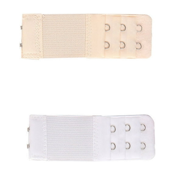 TELOLY 2 Pcs Bra Extender,3.8" Three-Row and Two-Button Bra Strap Extender,Rust-Resistant Stainless Steel Clasps Bra Band Extension Strap,White&Beige