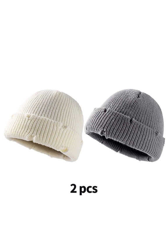 2 Pcs Mens Hats,Fall and Winter Short Beanie,Warm and Cozy Wool Beanies Hats Men,White,Gray