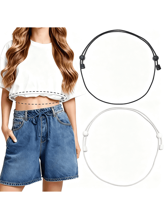 2 Pcs Shirt Tuck Band Women,Crop Tuck Crop Top Band for Tucking Shirts T-Shirts Hoodie and Sweaters Elastic Belt,Adjustable Crop Tucks for Girls to Change Style of Clothes( White and Black)