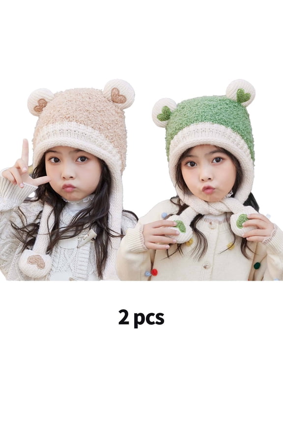 2 Pcs Toddler Hat,Cartoon Frog Design Baby Hats,Winter Warm Newborn Hats for Boys and Girls,Khaki,Green