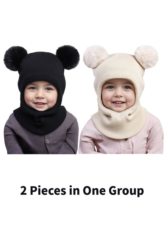 2 Pcs Toddler Hat,Cute Wool Knitting Baby Hats,Fall and Winter Pullovers Newborn Hats,Black,Beige