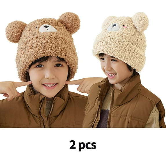TELOLY 2 Pcs Toddler Hat,Kids’ Winter Baby Hats,Protective Newborn Hats,Khaki,Beige
