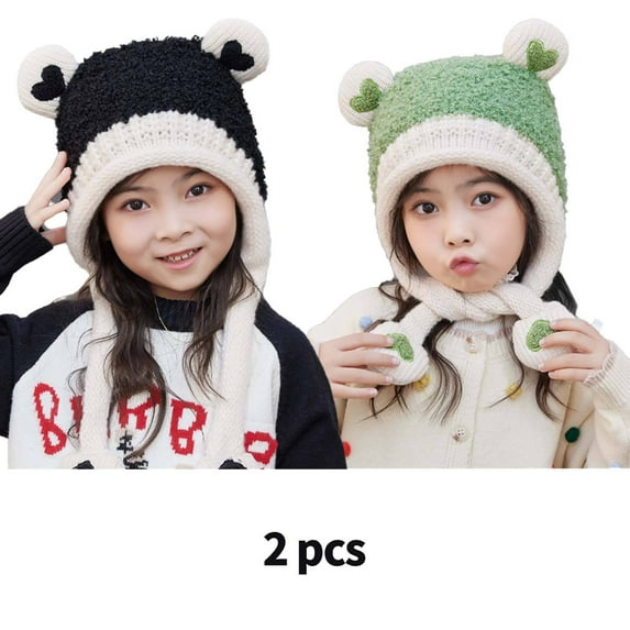 TELOLY 2 Pcs Toddler Hat,Stylish Baby Hats,Fleece Newborn Hats,Black,Green