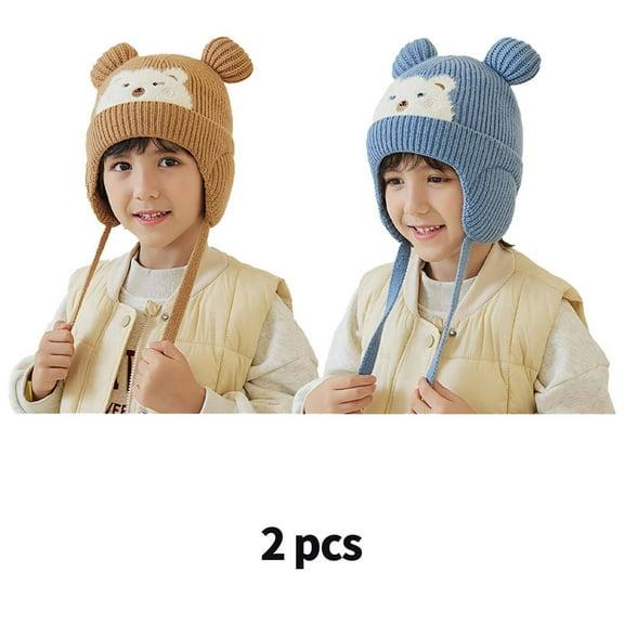 TELOLY 2 Pcs Toddler Hat,Trendy Baby Hats,Ear Protection Newborn Hats,Khaki,Blue