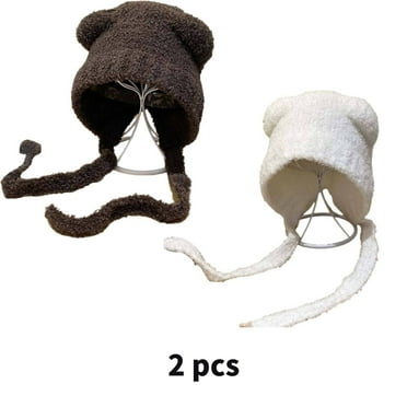TELOLY 2 Pcs Womens Hats,Comfortable Fit Beanie,Super Soft Plush Material Beanie for Women,Coffee,White