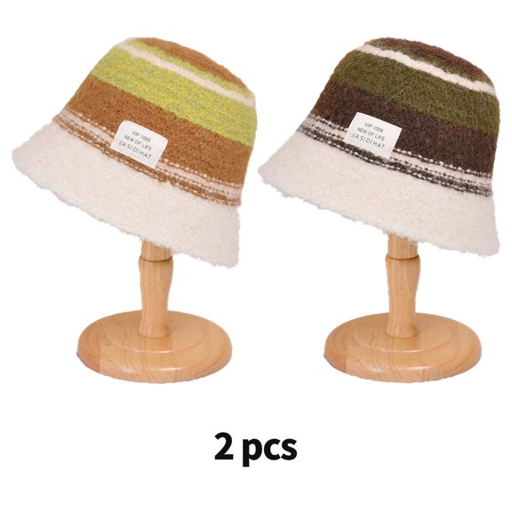 TELOLY 2 Pcs Womens Hats,Heart Ears Bucket Hats for Woman,Winter Warmth Bucket Hat,Elegant Khaki,Fashion Coffee