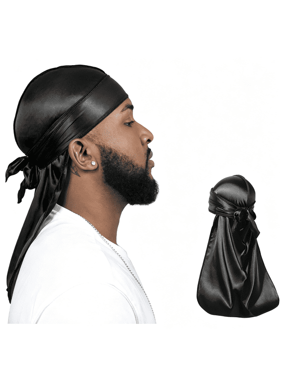 2 Pieces Silky Durag Pack for Men Women Waves, Premium Satin Deluxe Du-Rag Wave Cap Wave Cap for Men Durags