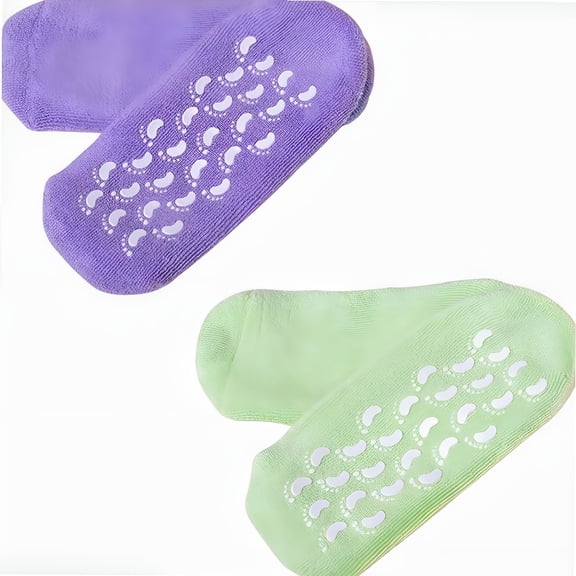 TELOLY 2 pairs Moisturizing Gel Socks,Ultra-Soft Moisturizing Socks with Spa Quality Gel for Moisturizing Vitamin E and Oil Infused,helps to repair the feet,Purple & Green