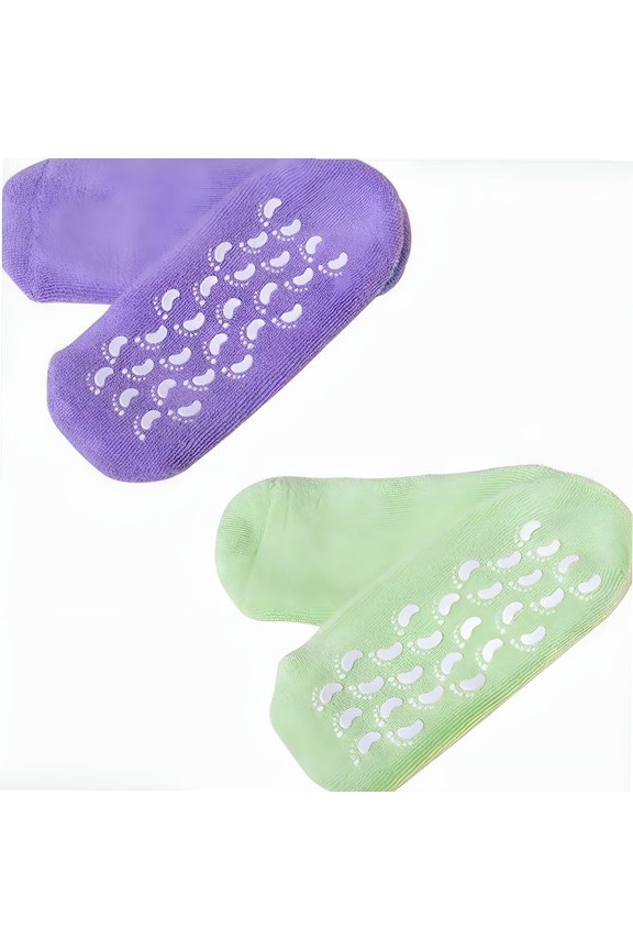 2 pairs Moisturizing Gel Socks,Ultra-Soft Moisturizing Socks with Spa Quality Gel for Moisturizing Vitamin E and Oil Infused,helps to repair the feet,Purple & Green