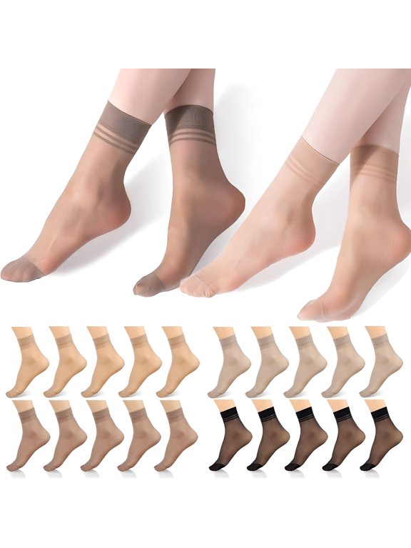 20 Pairs Women's Ankle Sheer Nylon Socks Summer Thin Soft Tight Hosiery Reinforced Toe Stylish Socks