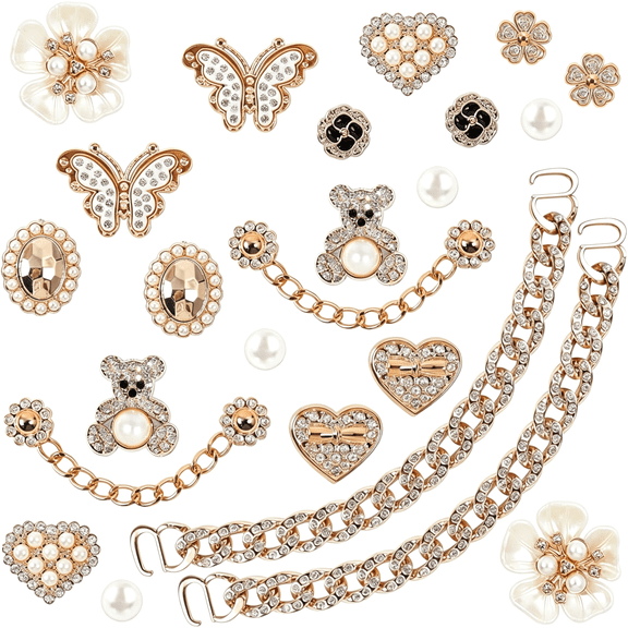 TELOLY 20 Pcs Bling Shoe Charms, Flower Pearl Shoe Charms, Sparkling Rhinestone Shoe Chains, Diy Clog Shoe Decoration Charms for Birthday Party Favors, Sparkling Croc Charms Women